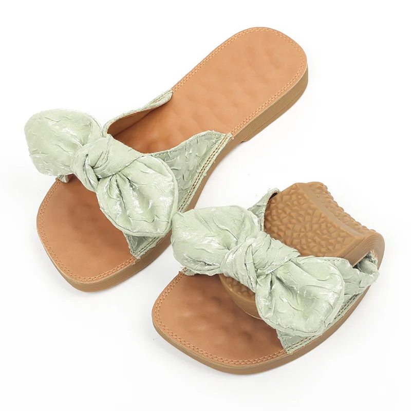 Women Wearing Slippers For Summer Wear 2023 New Flat Bottomed Soft Bow Shaped Beach Flip Flops, Size 35-43
