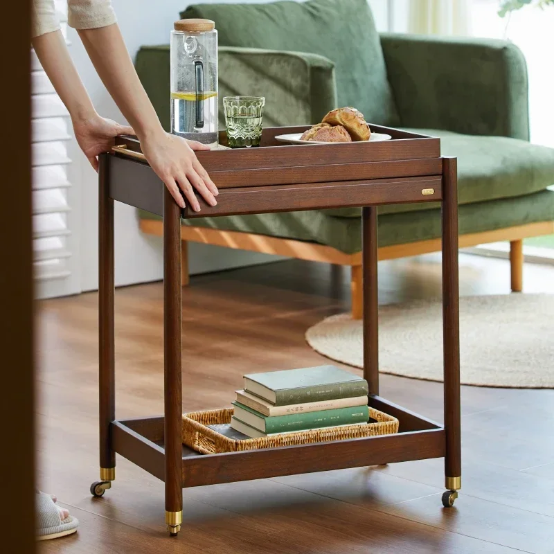 American solid wood dining cart trolley household mobile kitchen tea cart commercial wine cart hotel