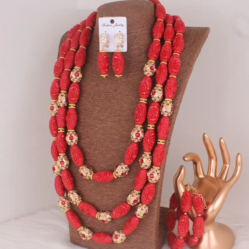 Dudo 35 Inches 14mm Imitation Coral Beads Jewelry Set For Nigerian Bridal 2023