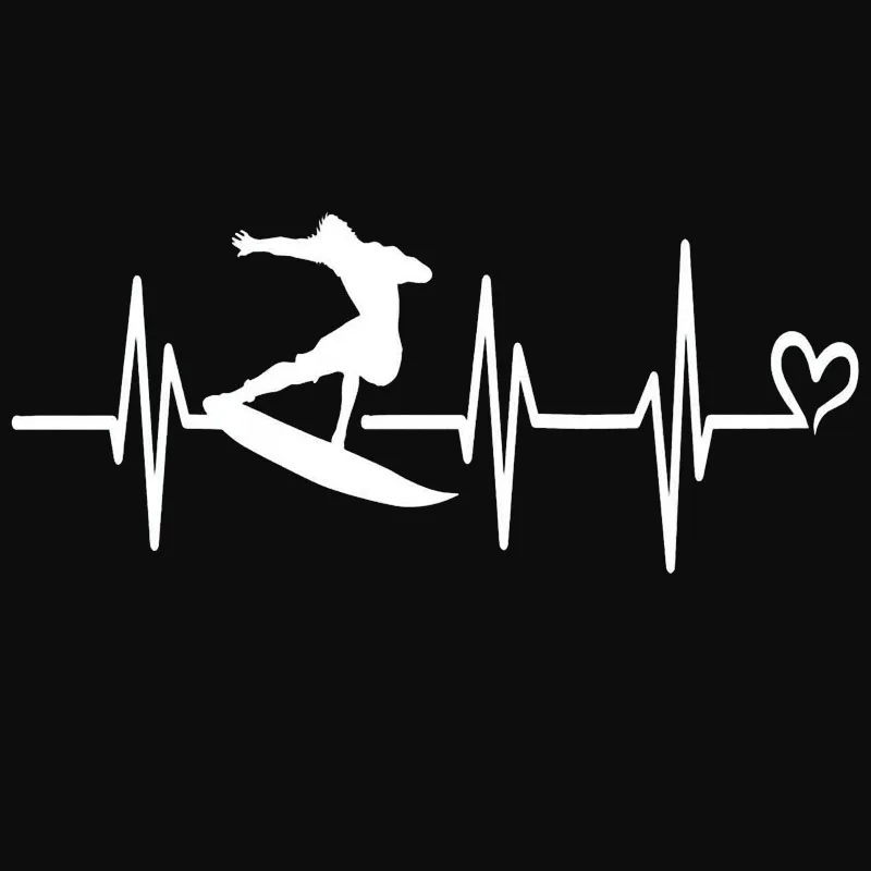 Surf Surfing Fan Lover Heartbeat Liveline Sea Theme Car Sticker Decal Window Grass Waterproof Black/White