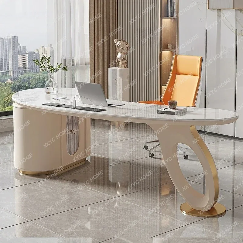 S Light luxury rock slab desk Modern simple desk Home high-end study Creative arc