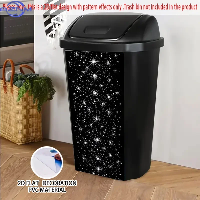 2D 1PCSelf-Adhesive Dustbin Sticker - Night Sky Starry Design with White Sparkling Stars on Black Background, PVC x Inch f