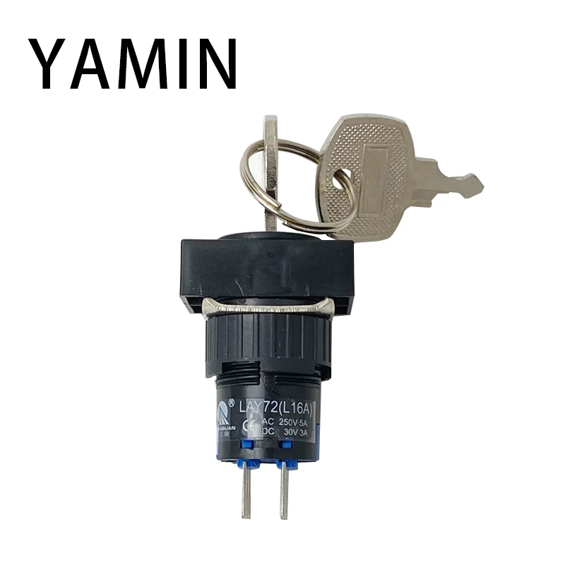 16mm Plastic Button Switch With Key Rotary Locking 2NC 2NO Silver Contact 6 Pins Three Position Lock Control LA16J-22Y/3