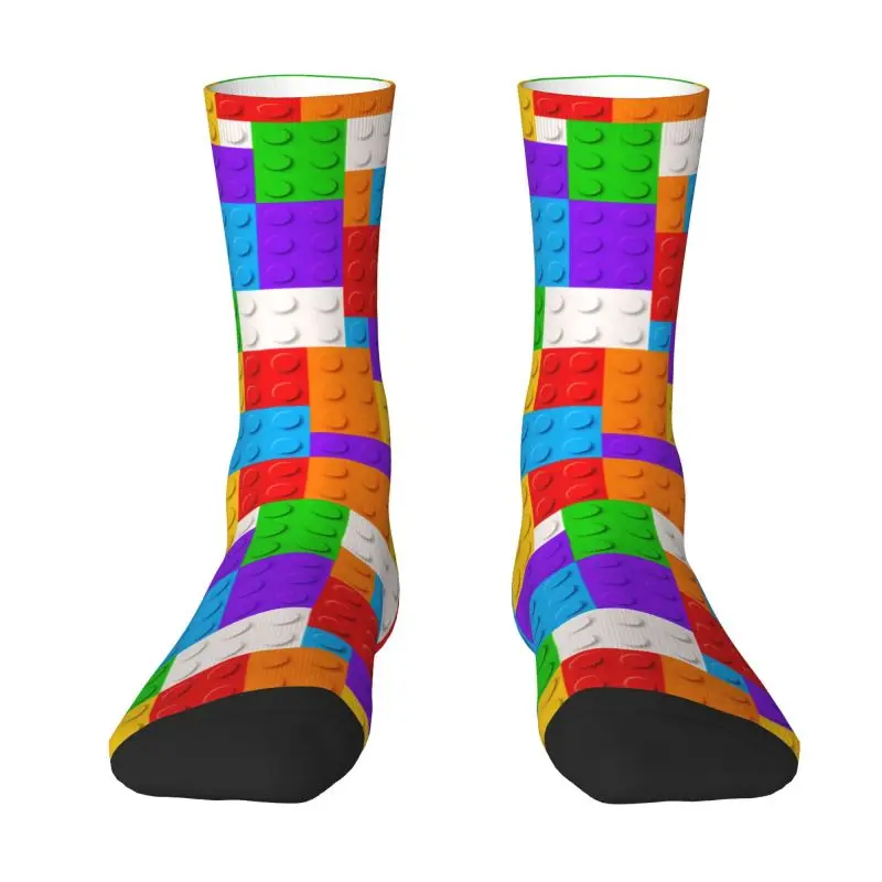 Custom Novelty Printed Colorful Plastic Brick Toy Blocks Patterns Socks for Men Women Stretch Summer Autumn Winter Crew Socks