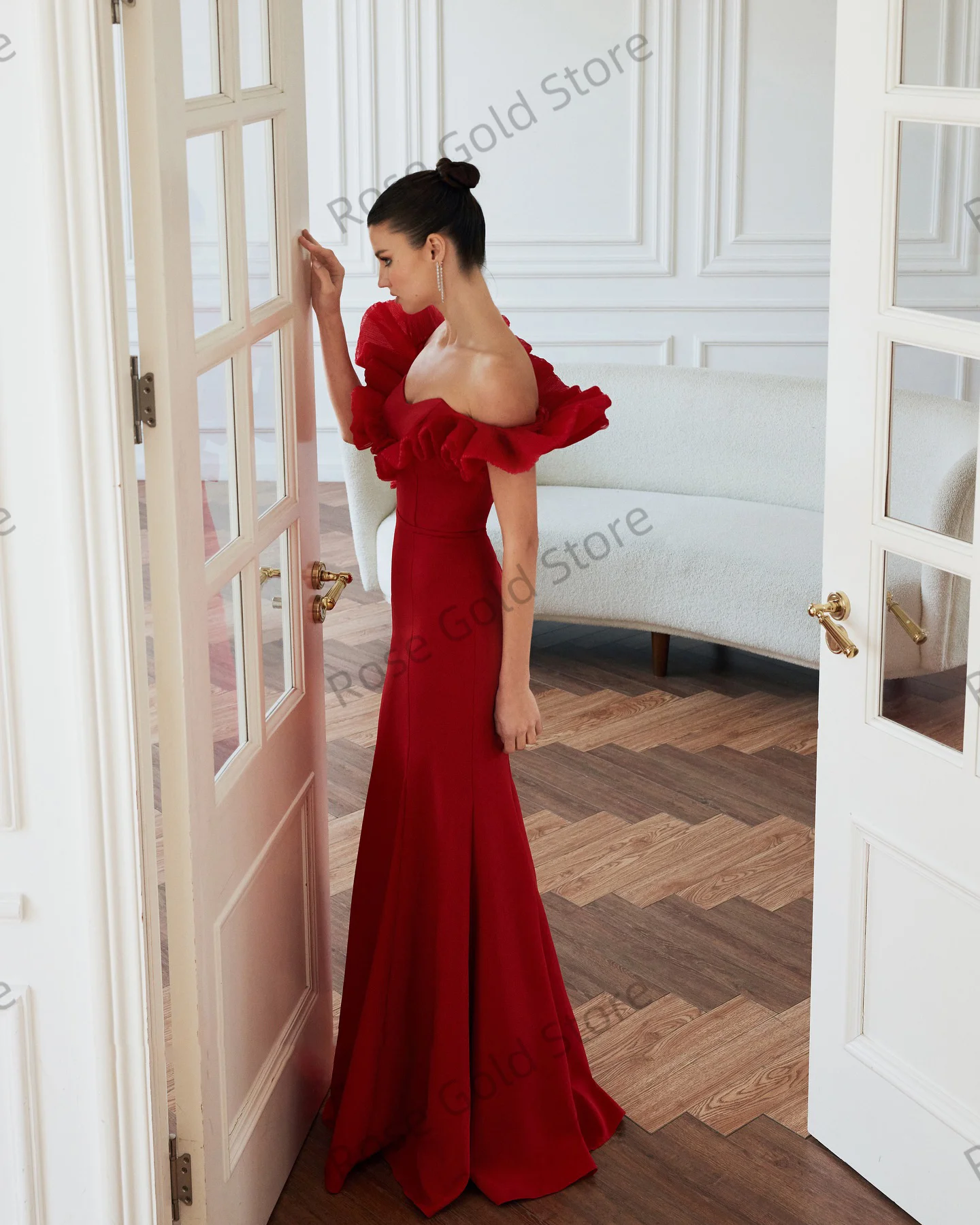 Elegante zeemeermin dames avondjurk rood off-shoulder vlek vestido de gala op maat gemaakte kralen formele sweep trein galajurk