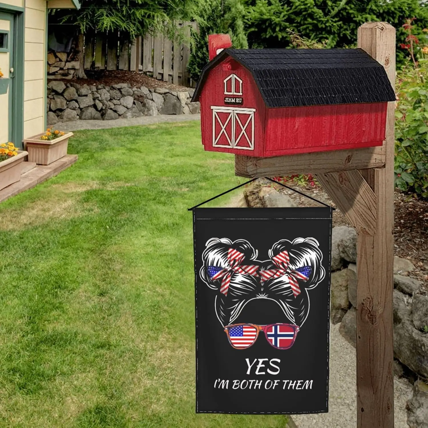 Norwegian American Half Flag Girl USA Norway Bright & Bold 12x18 Inch Double Sided Garden Flag, Ideal for Your Yard &amp ZZM
