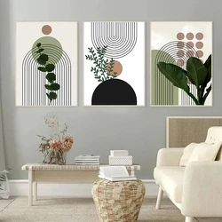3pcs Modern Abstract Boho Poster Geometric Plant Leaf Sun Line Canvas Painting Wall Art Print Picture Living Room Interior Decor