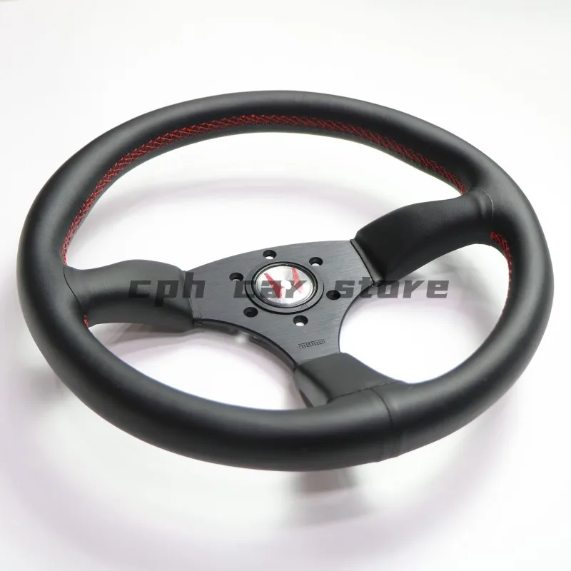 14 inches MOMO350MM, JDM, SIM Racing, H Tag-volante deportivo Universal para Honda, Artificial leather black and white horn cove