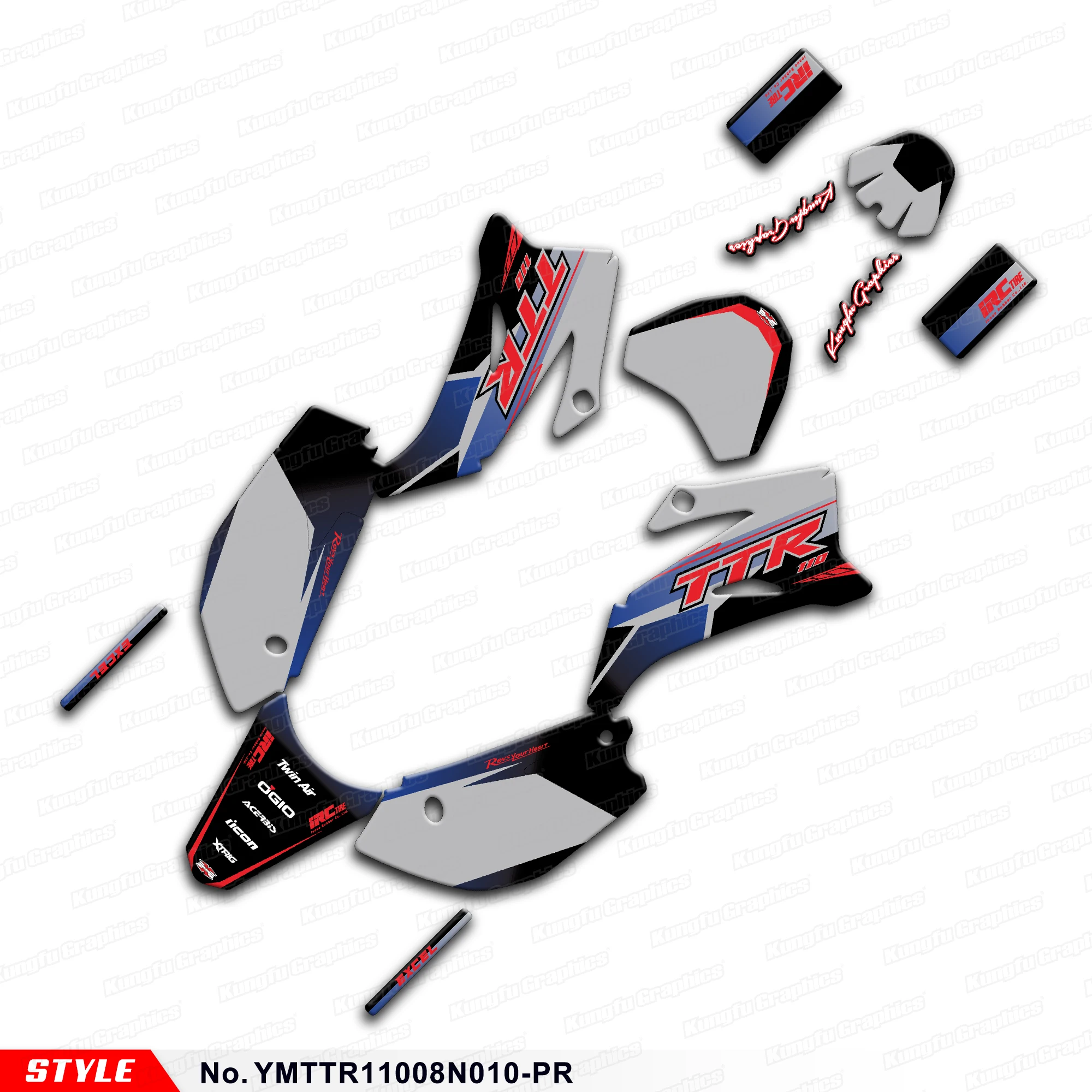 JY RACING Dirtbike Graphics Stickers Set for YAMAHA TTR110 TTR 110 2008 2009-2020 21 22 23 24 25,Restyled, YMTTR11008N010-PR