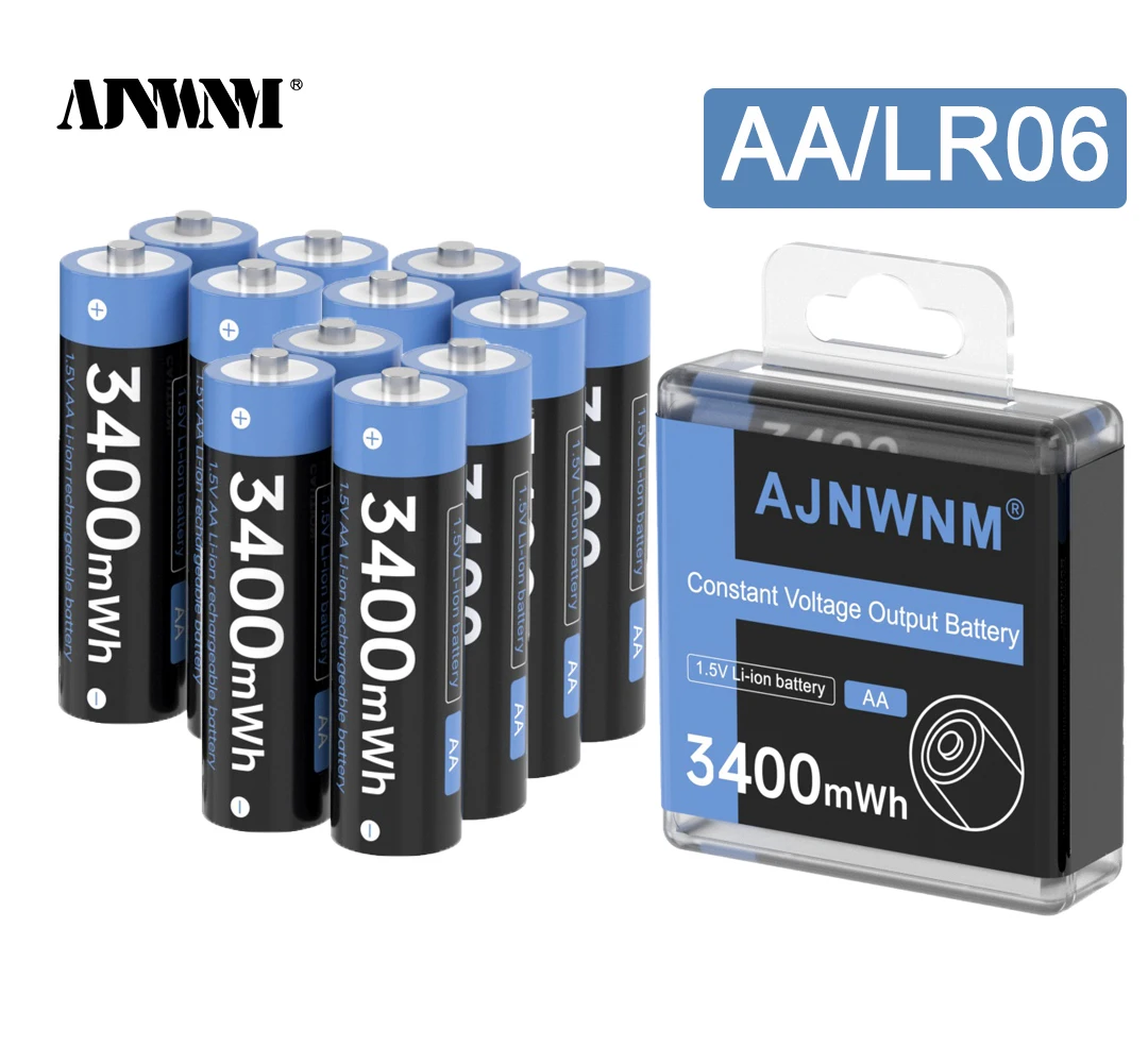 

AJNWNM 1.5V AA Li-ion Rechargeable Batteries 3400mwh AA Battery for camera flashlight Toys AA 1.5V Lithium Rechargeable Battery