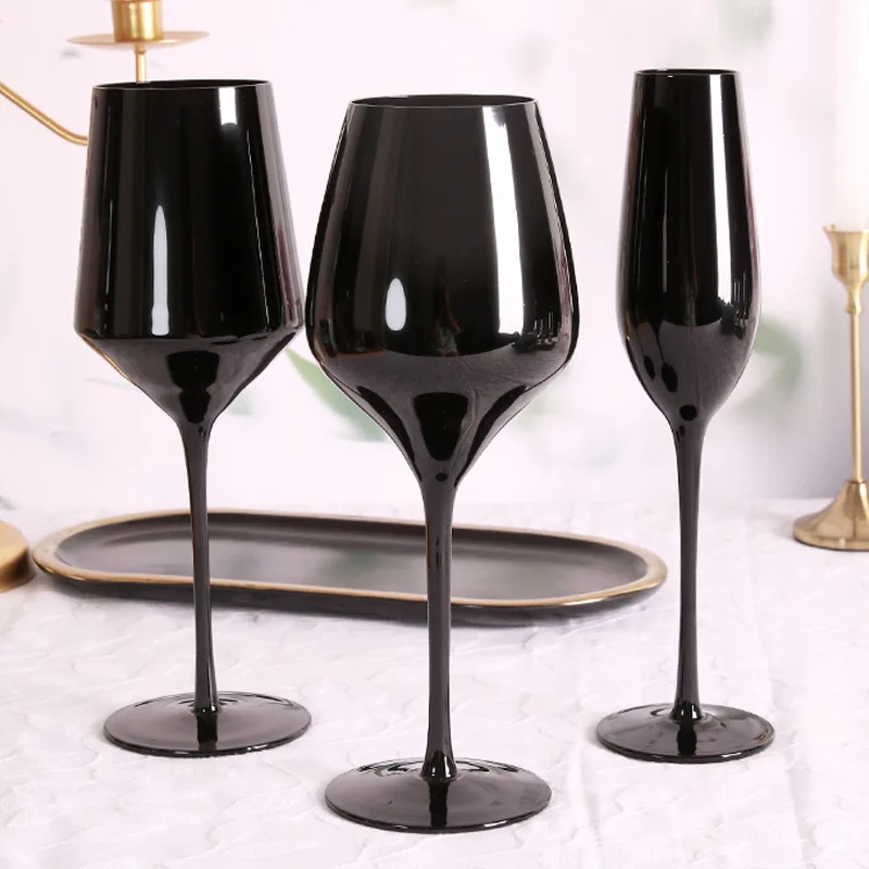 2Pcs glass household, multi-purpose black crystal glass, tall red wine glass, champagne glass, glass wine glass