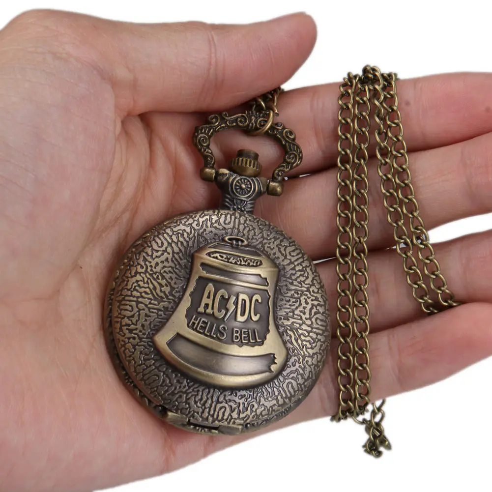 

1pc Men Women Quartz Pocket Watch Bell Pattern Carved Case with Chain LL@17