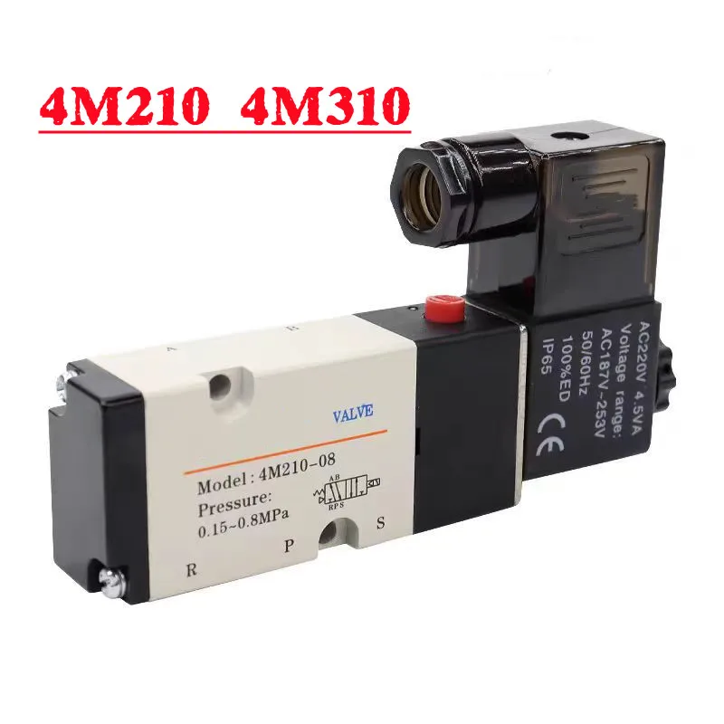 4M210 4M310 06/08 220V 24V 4M110-M5 4M210-08 Pneumatic Valve 2 Position 5 Way Neutral Air Selector Solenoid Valve