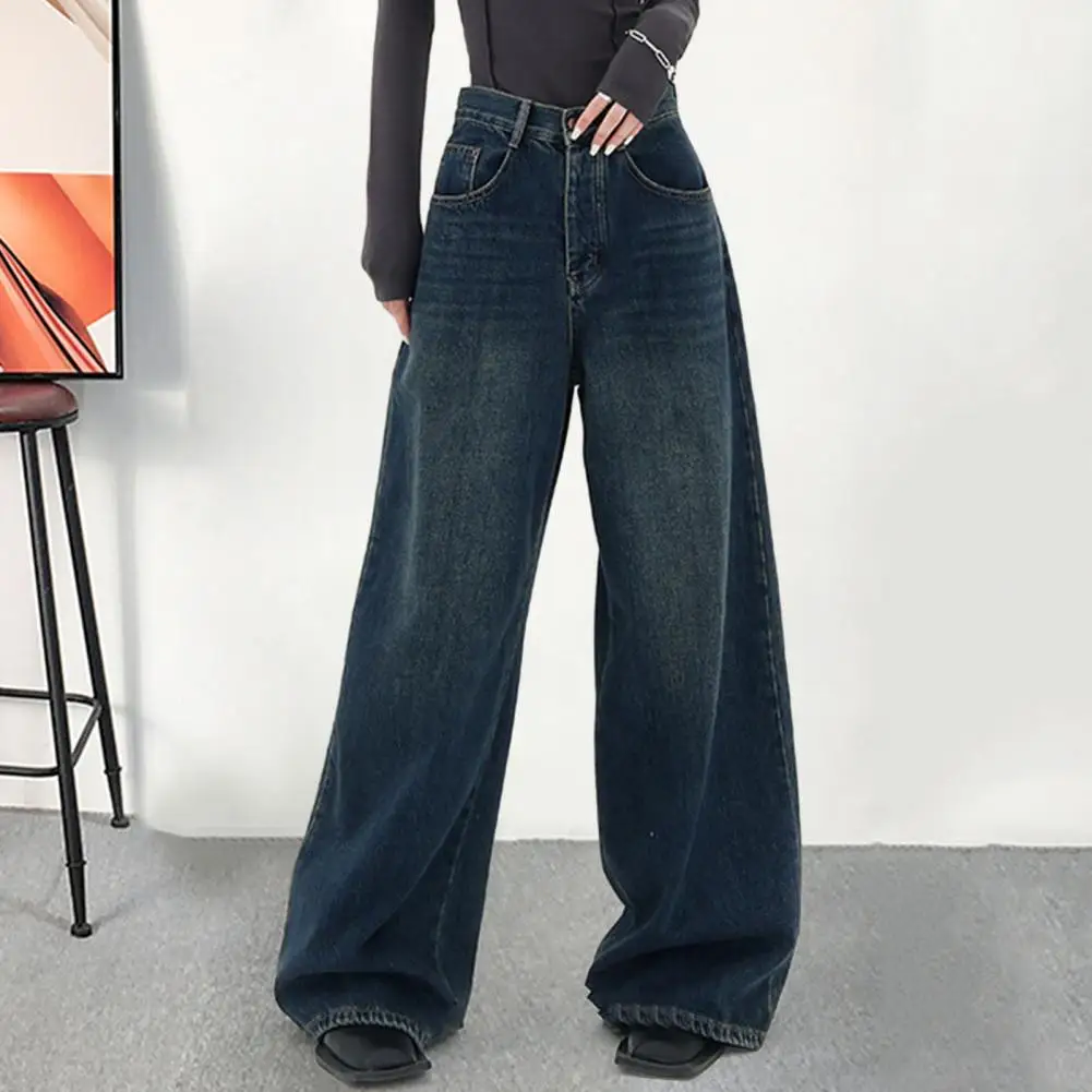 Calça jeans folgada preta vintage feminina, de cintura alta, grande, calças largas, calça jeans grunge, roupa coreana, alta