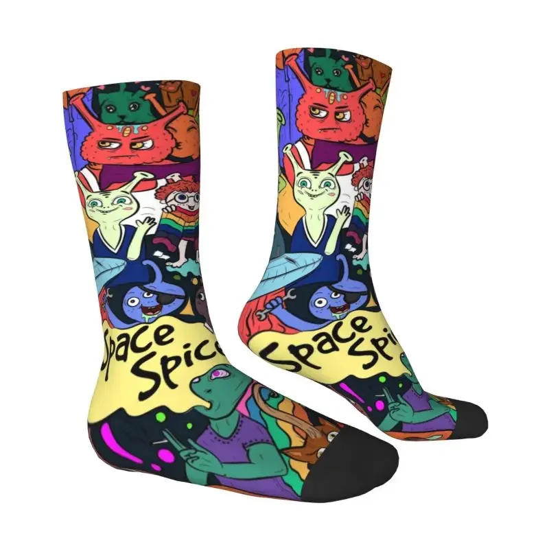 Custom Kawaii Men's Bizarre Alien Colorful Street Art Dress Sock Unisex Breathable Warm Funny Graffiti Style Crew Socks