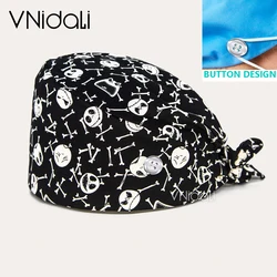 unisex balck skull printed hat Surgical Cap 100% Cotton Dentist Cap vet pet shop Breathable Scrub Cap Laboratory Work hat
