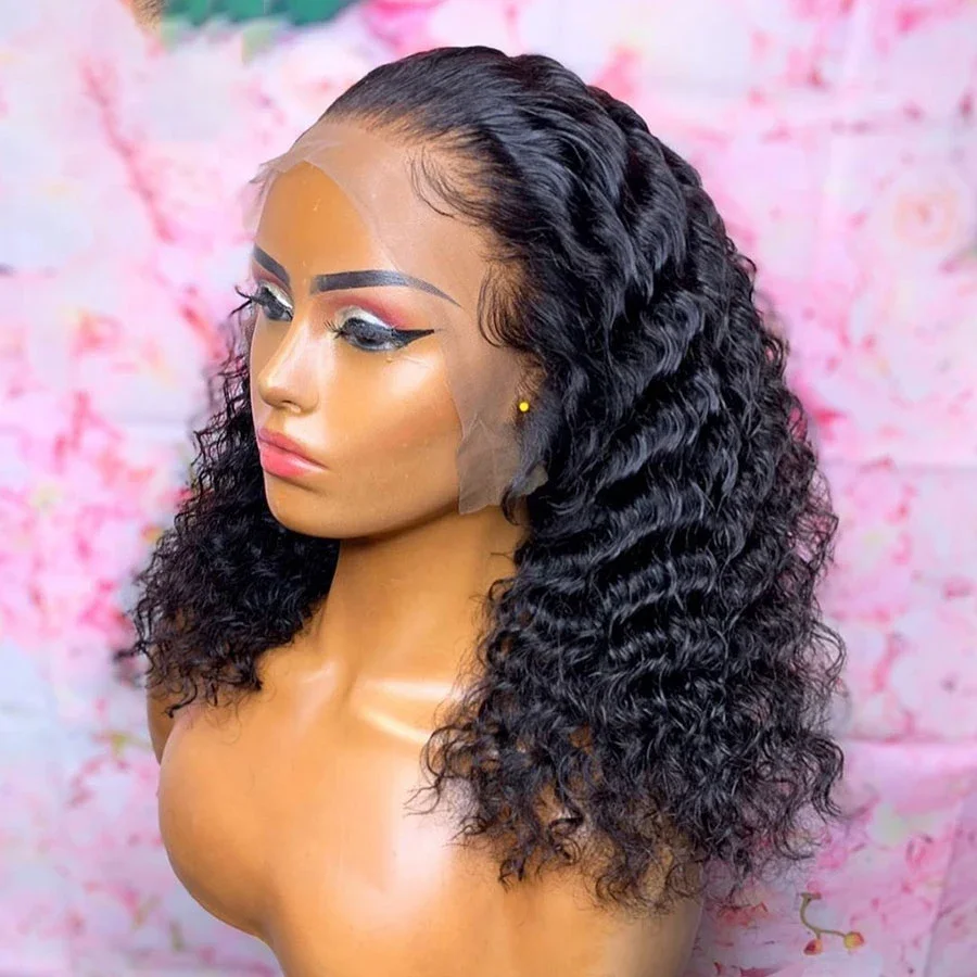 Deep Curly Bob Wigs Human Hair 13x4 Lace Transparent Lace Frontal Human Hair Wig PrePlucked Lace Wigs for Women Cheap Wig OnSale