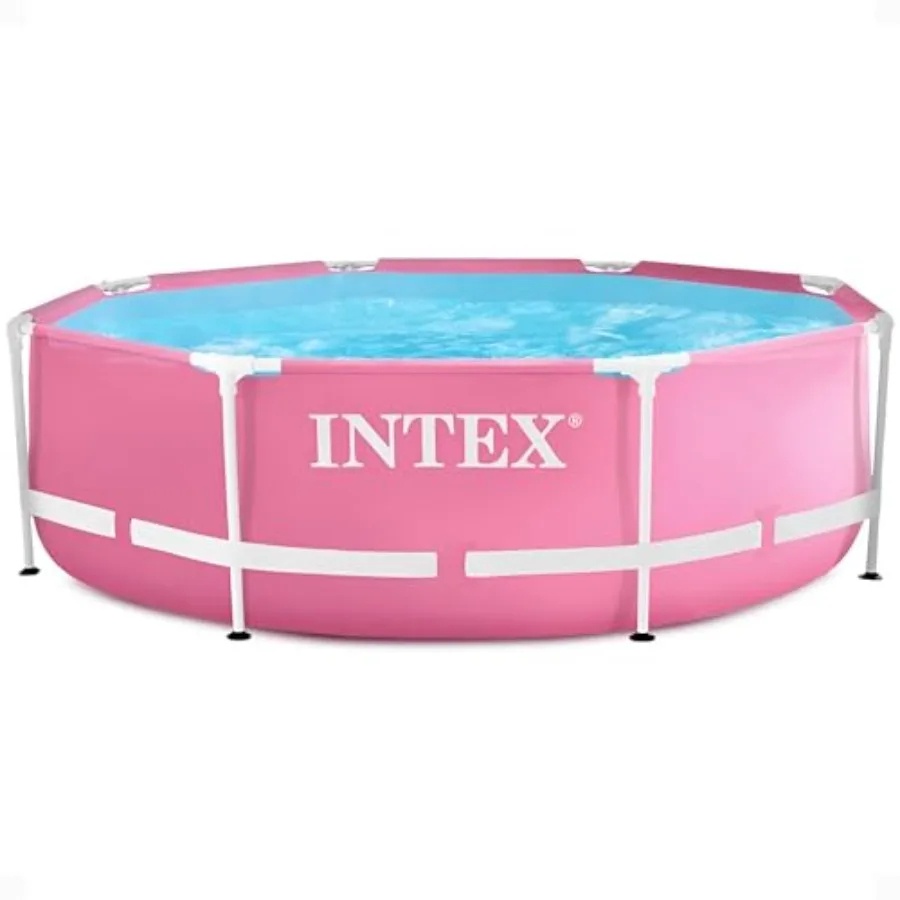 

Above Ground Swimming Pool, metal frame, pink, easy to assemble, 8 ft x 30 in, dual suction outlet fittings