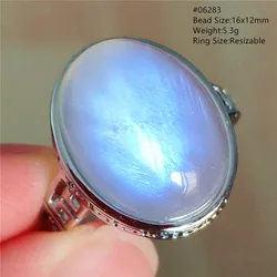 Natural Blue Moonstone Oval Adjustable Ring Jewelry Women Men 925 Silver Blue Moonstone Bead Ring Fashion Stone AAAAAA