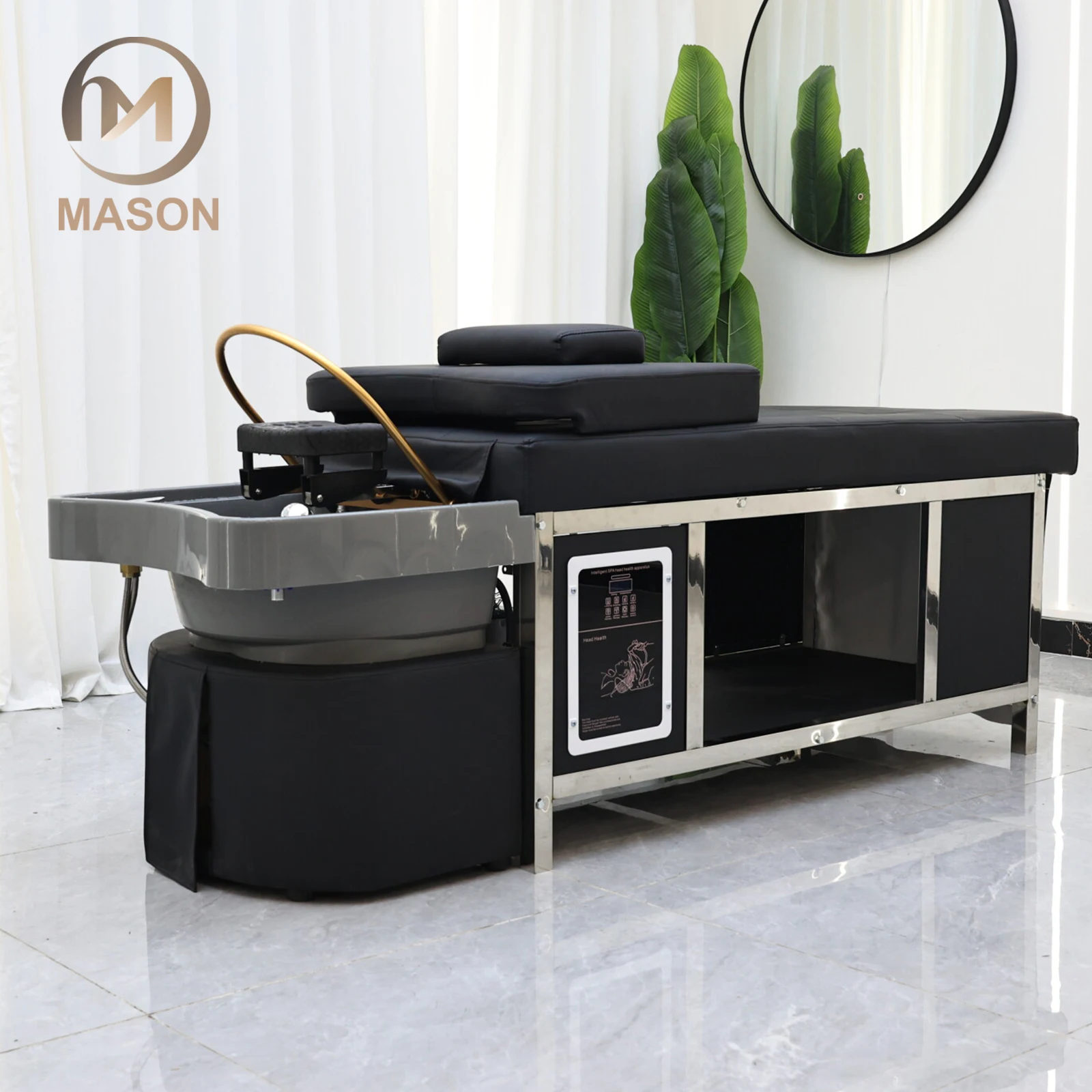 Cama de champú para cabeza de masaje con marco de acero inoxidable profesional moderno directo de fábrica para el cabello Spa mesa de masaje para el cabello