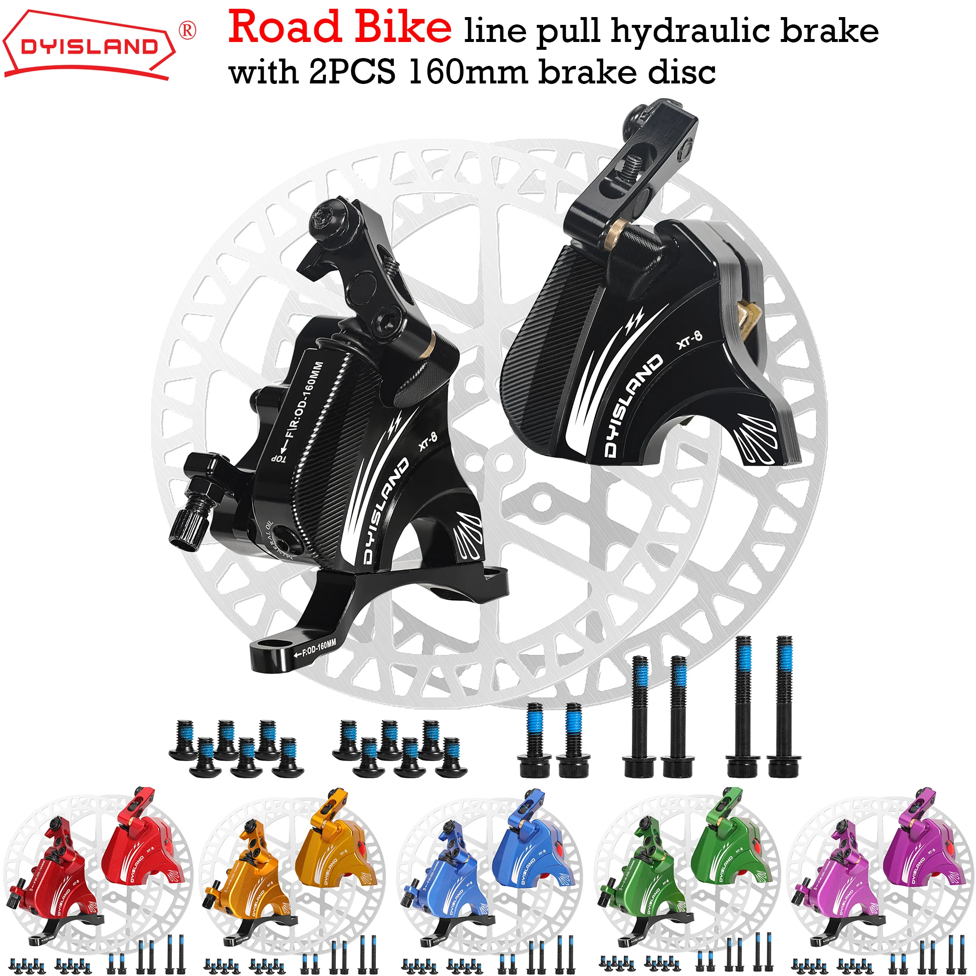 DYISLAND Road Bike Line Pulling Oil Pressure Calipers Hydraulic Disc Brake Set  Front Rear 160MM Rotors