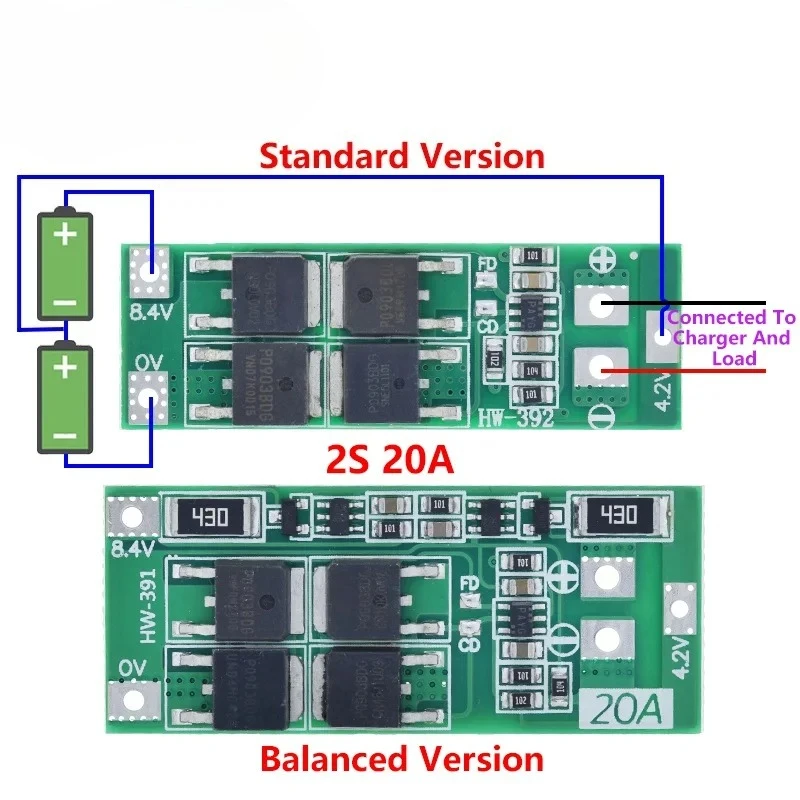 2S 20A 7.4V 8.4V 18650 Lithium Battery Protection Board/BMS Board Standard/Balance For DIY