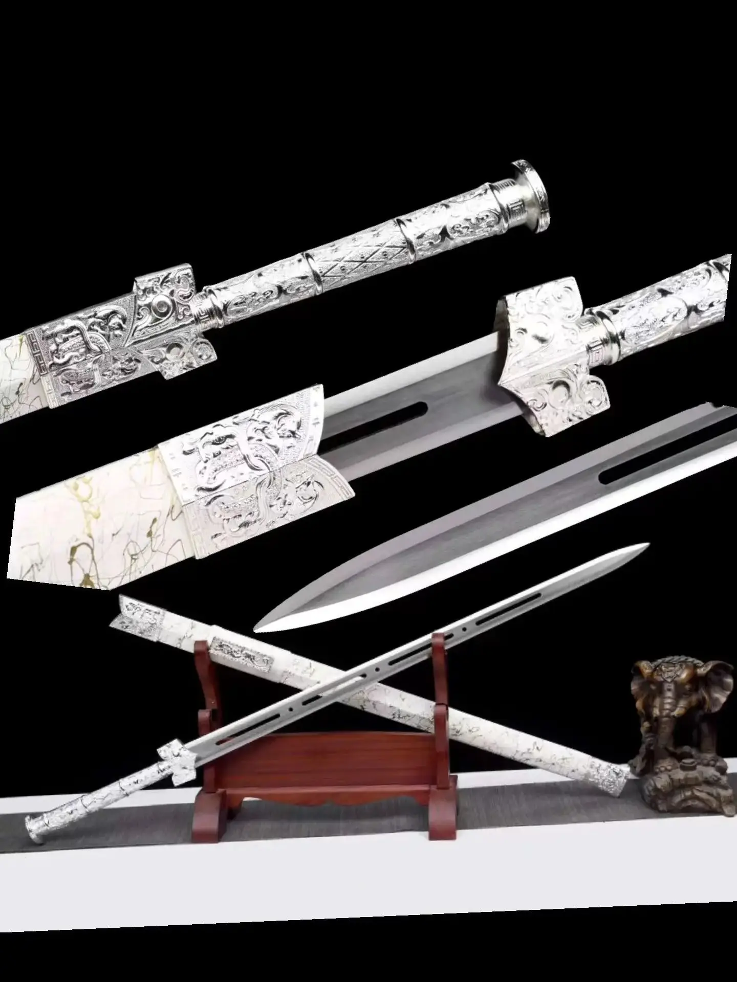 Chinese Kungfu Battle Sword, Ice Soul, Handmade Integrated Multi Refined High Manganese Steel Blade, Unsharpened