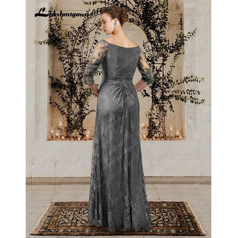 Plus Size Kleid für die Brautmutter, elegant, mit Juwelenausschnitt, bodenlang, Spitze, kurze Ärmel mit Rüschen, Kristallbrosche, seitlich drapiert