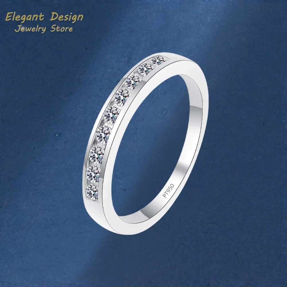 

Small Row Diamond 0.27 Carat Platinum Rings Fine Jewelry, Luxury Pt950 Nine Moissanite Ring Sparkling Wedding Bands for Women