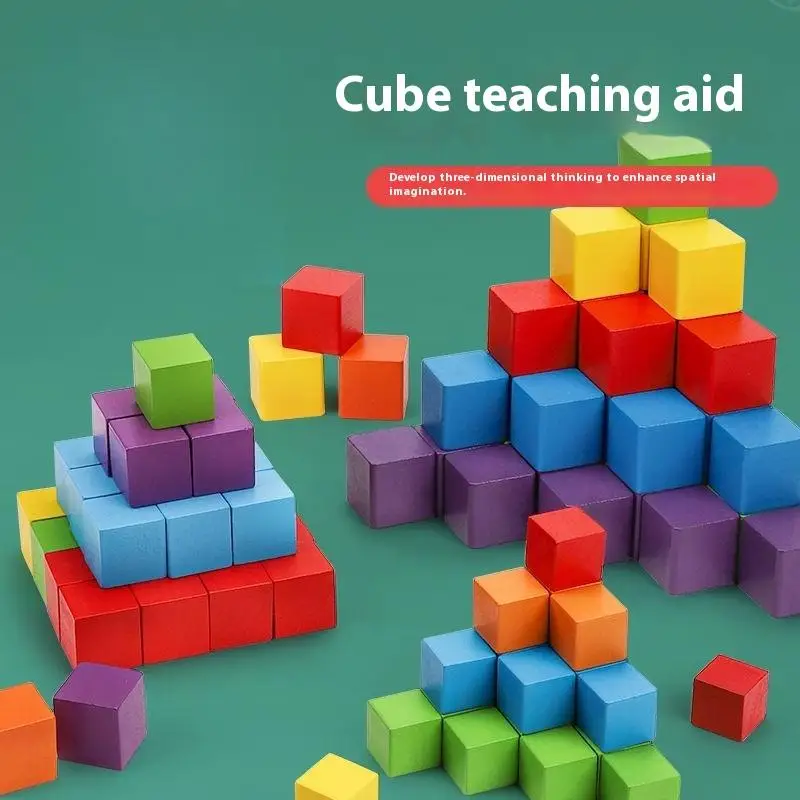 Brinquedos de empilhamento de cubos em forma de bebê multicoloridos, ferramenta de aprendizagem de madeira infantil com pacote de 30/50/100 unidades.