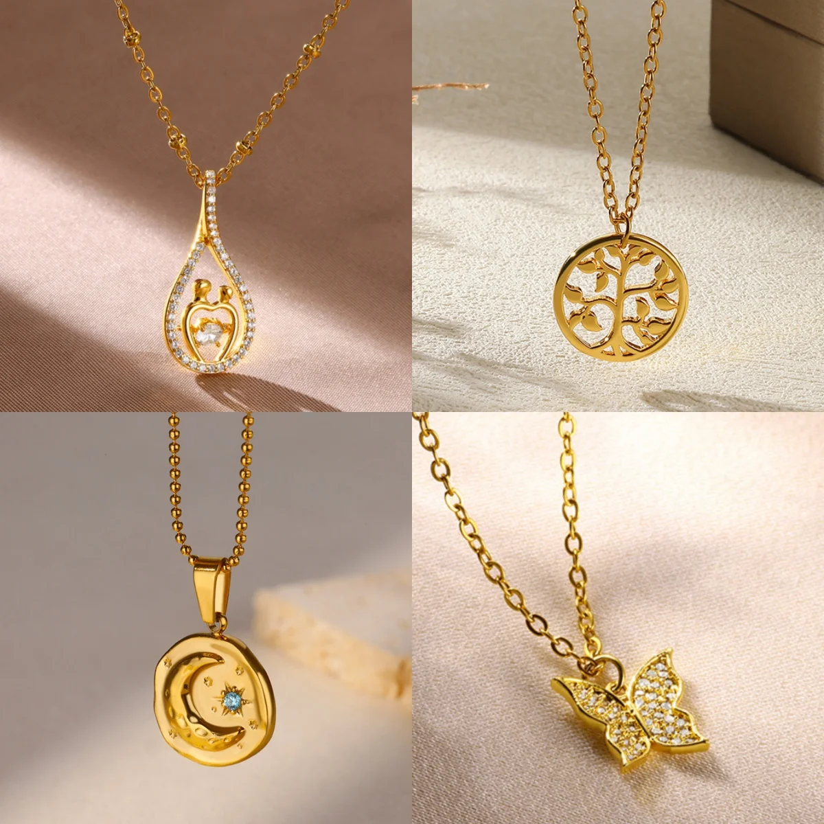 Vintage Baum des Lebens Zirkon Damen-Anhänger Halsketten 18K Vergoldeter Schmetterling Schmuck-Anhänger Kostenloser Versand