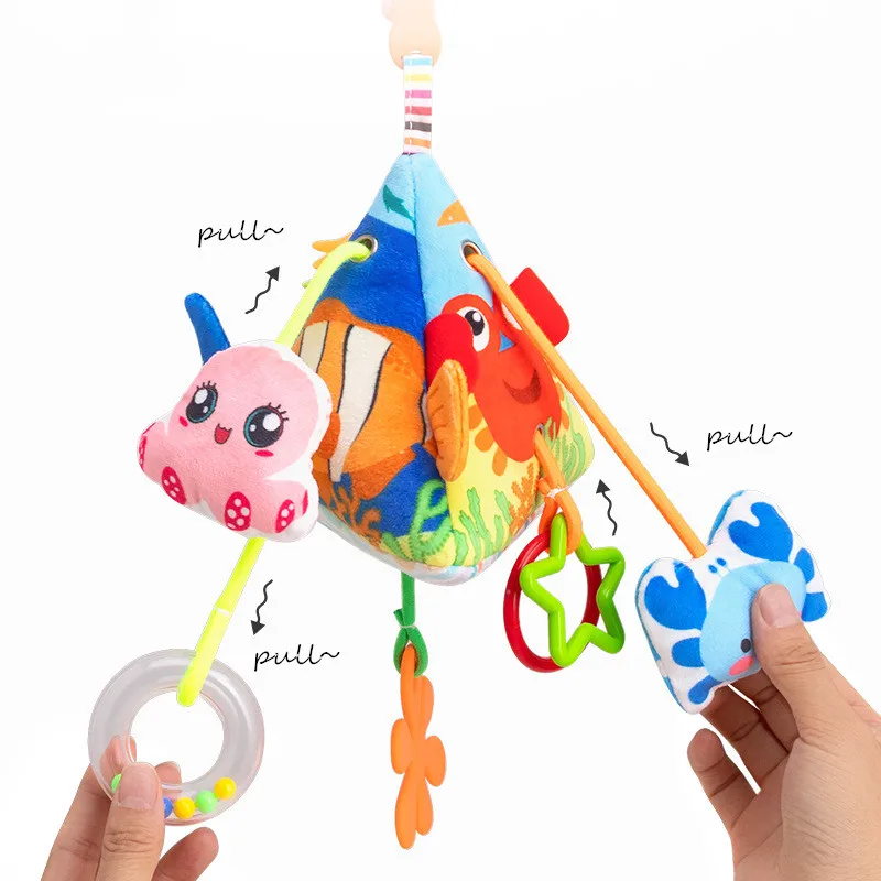 New Stuffed Animal Baby Crib Hanging Mobile Rattle Toys Baby Pull Grip Hand Bells For Stroller Hanging Musical Interactive Toy