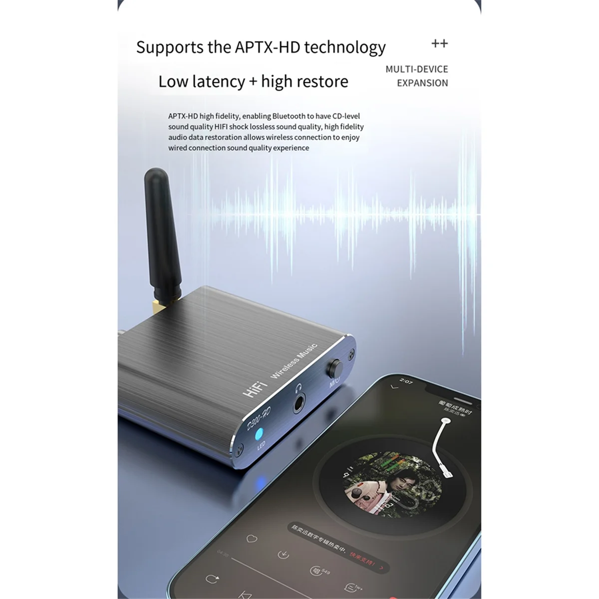 

B47C APTX-HD Audio Receiver 5.2 Bluetooth Receiver AUX Coaxial Optical Fiber Audio Adapter Hifi Stereo Music CD-Quality Sound