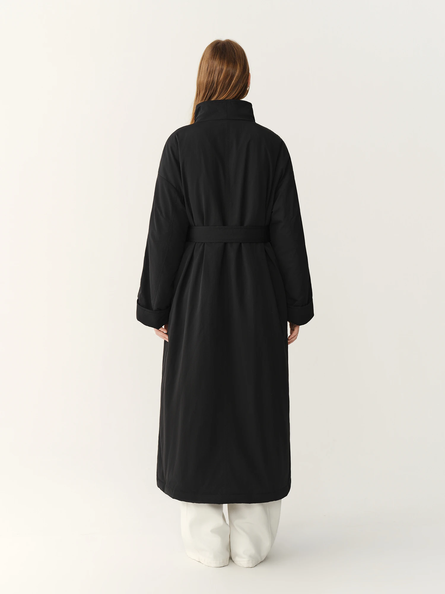 FSLE 2026 Winter Women's Commute Stand Collar Direct Down Fill Trench Inspired Down Mid Long Puffer Coat Warm Quilted Outerwear