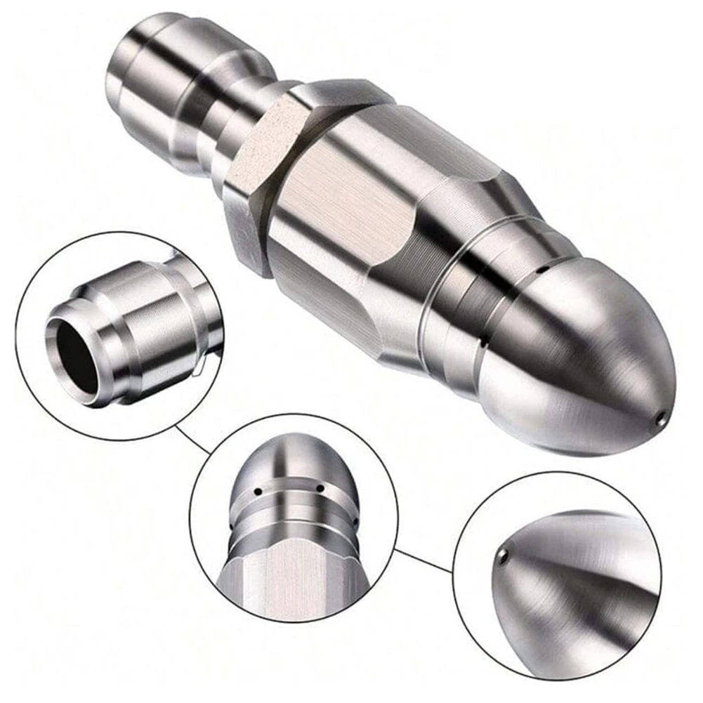 Sewer Jetter Nozzle Quick Washer Connector Stainless Steel 1/4 in Washer Jetter Nozzle for Household Cleaning