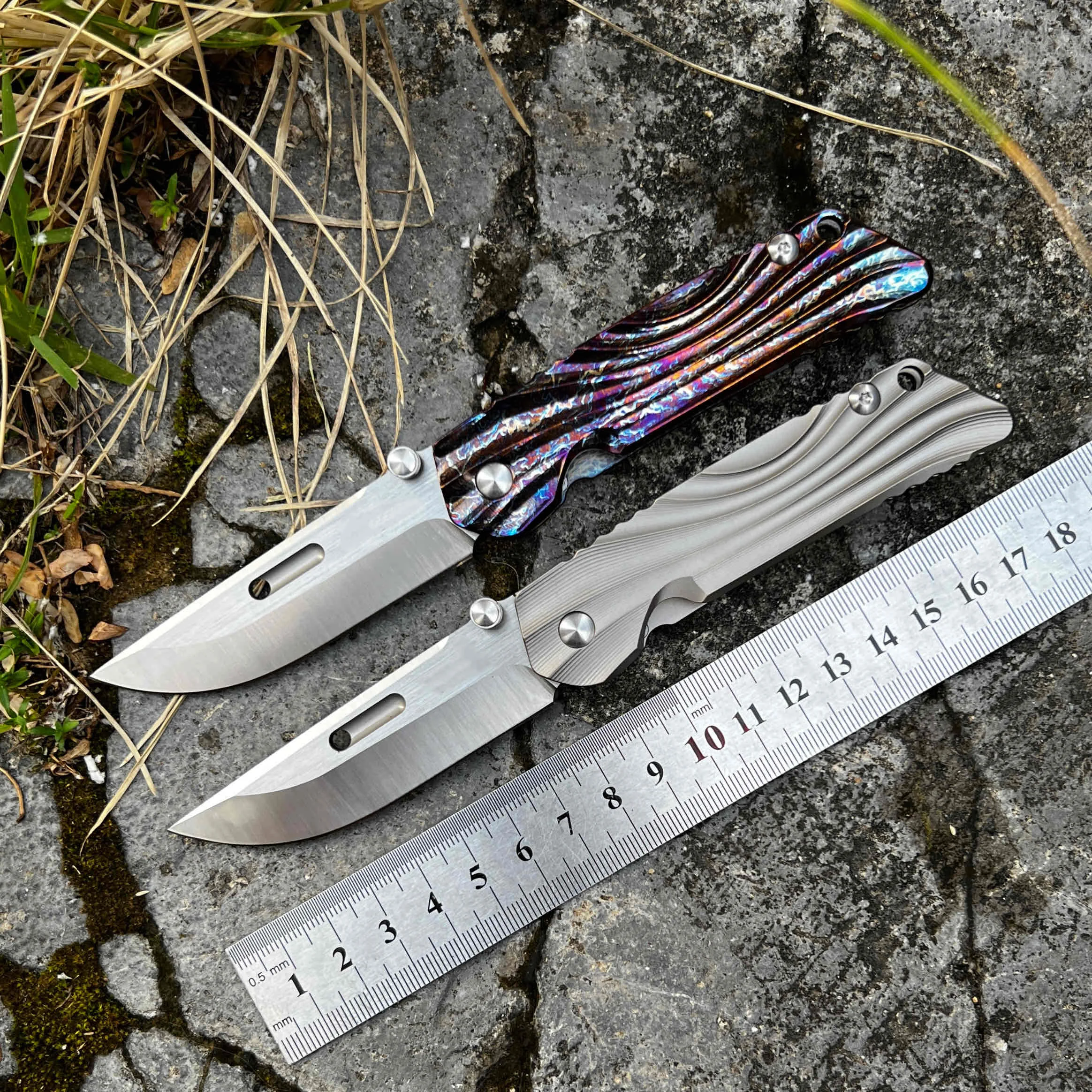 New VG10 Steel+Oil Smooth Anodized Titanium Alloy Handle Folding Camping Pocket Survival Fruit Collection EDC Knife ﻿