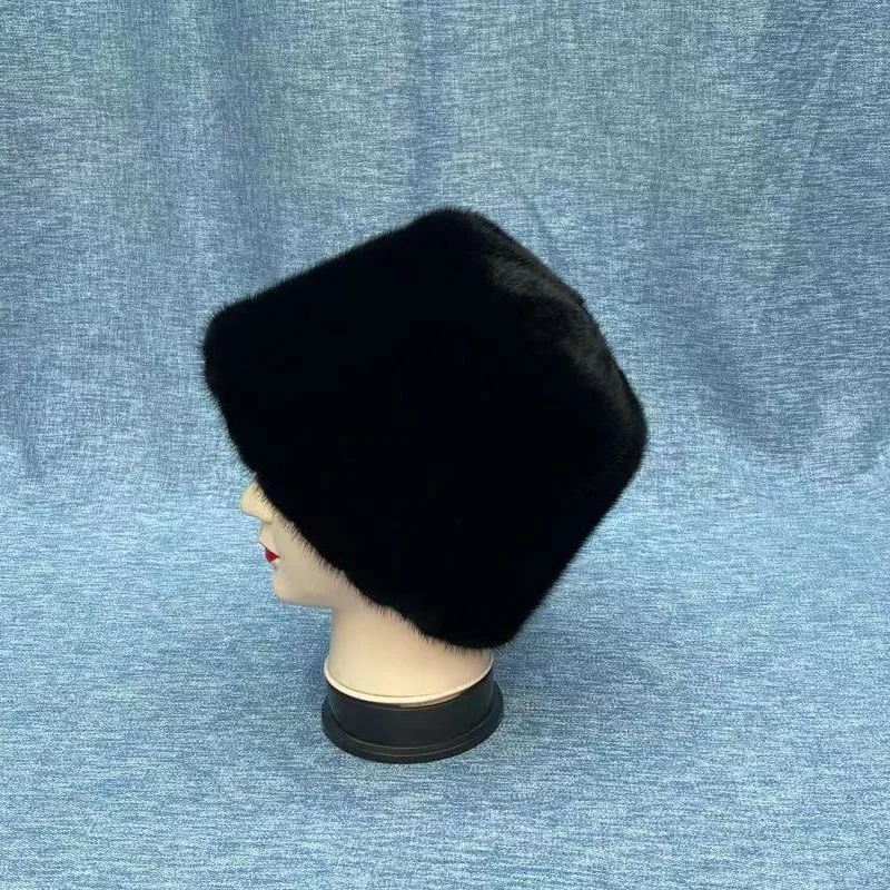 Real Mink Fur Bucket Hat For Women Keep Warm Winter Plush Fashion Fur Caps Ladies Outdoor Skiing Snow Hat Natural Black Fur Hat