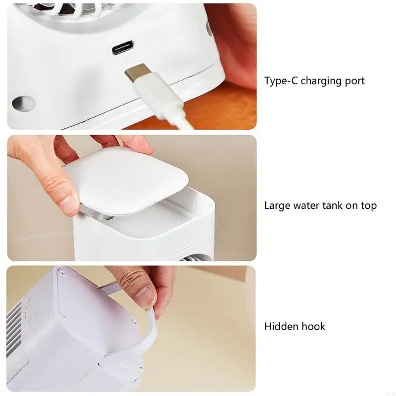 USB 전원 공기 냉각기 저소음 3단 휴대용 냉각 팬(야간 조명 포함)
