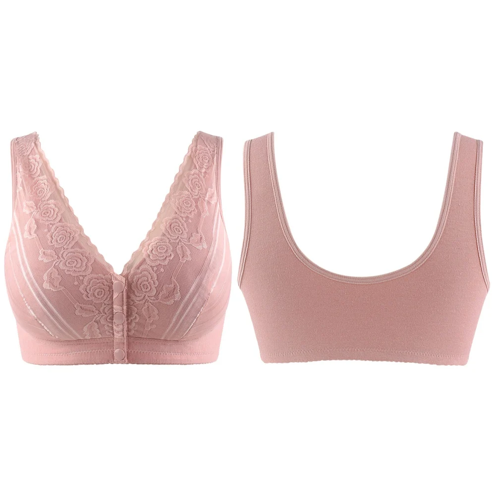 Solid Color Seamless Lace Vest Style Front Buckle Removable Cushion Soft Comfortable Breathable Underwear Bra