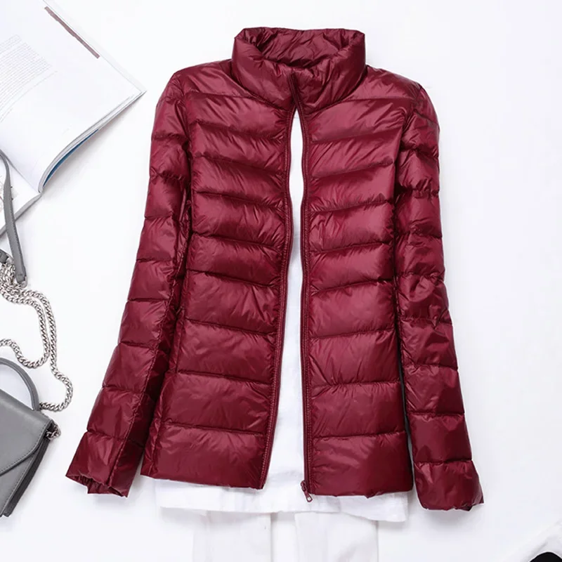 2024 New Women Thin Down Jacket White Duck Down Ultralight Stand-up Collar Jackets Autumn and Winter Warm Coats Portable Outwear