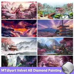 Japanese Temple Diamond Painting Fantasy Landscape Mosaic Picture Full Drill Sakura Mount Fuji 5D Diamond Embroidery Decor Home