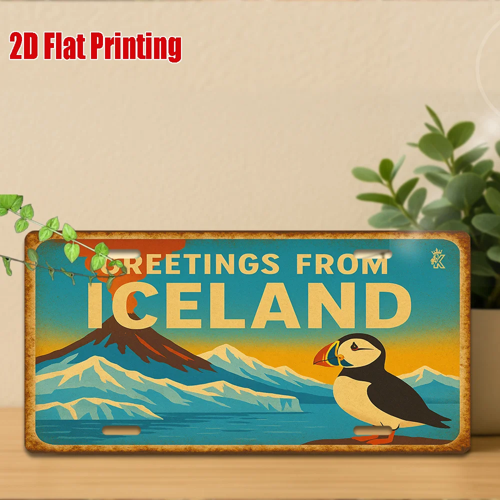 2D Flat - 2D Printed Sign, 1pc, Vintage Metal Plaque, Outdoor Sign & Wall Decoration (29.97 cm * 14.99 cm), Icelandic Aluminum S