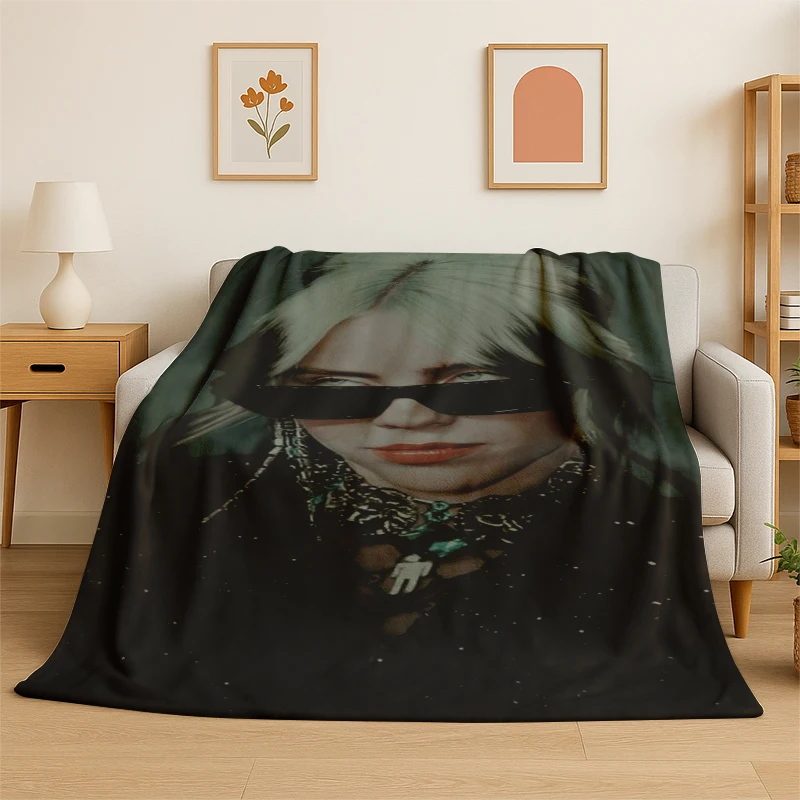 3D Billie Eilish Singer Star Flannel Blanket Soft Warm Throw Blanket for Bedroom Living Room Bed Travel Camping Picnic Gift