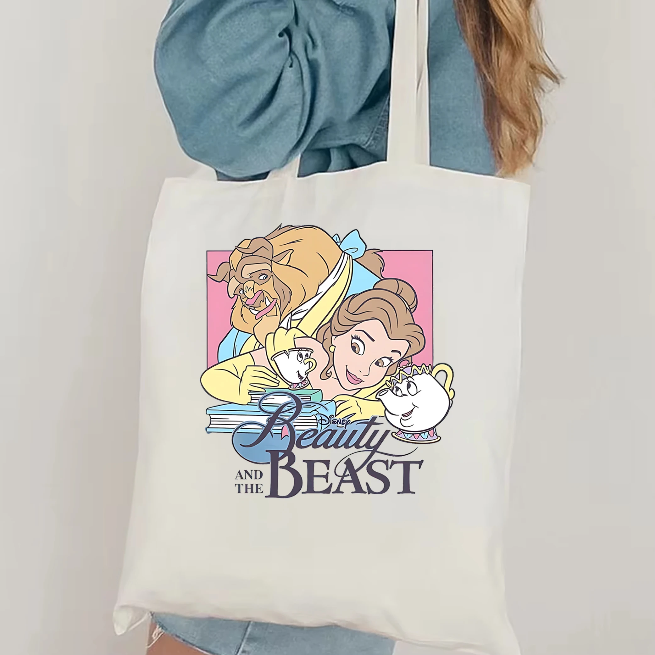 Retro Disney Beauty and the Beast Handbag Disney Belle Princess tote bag Disney Girl Trip Gift Reusable Canvas Shopper Bag