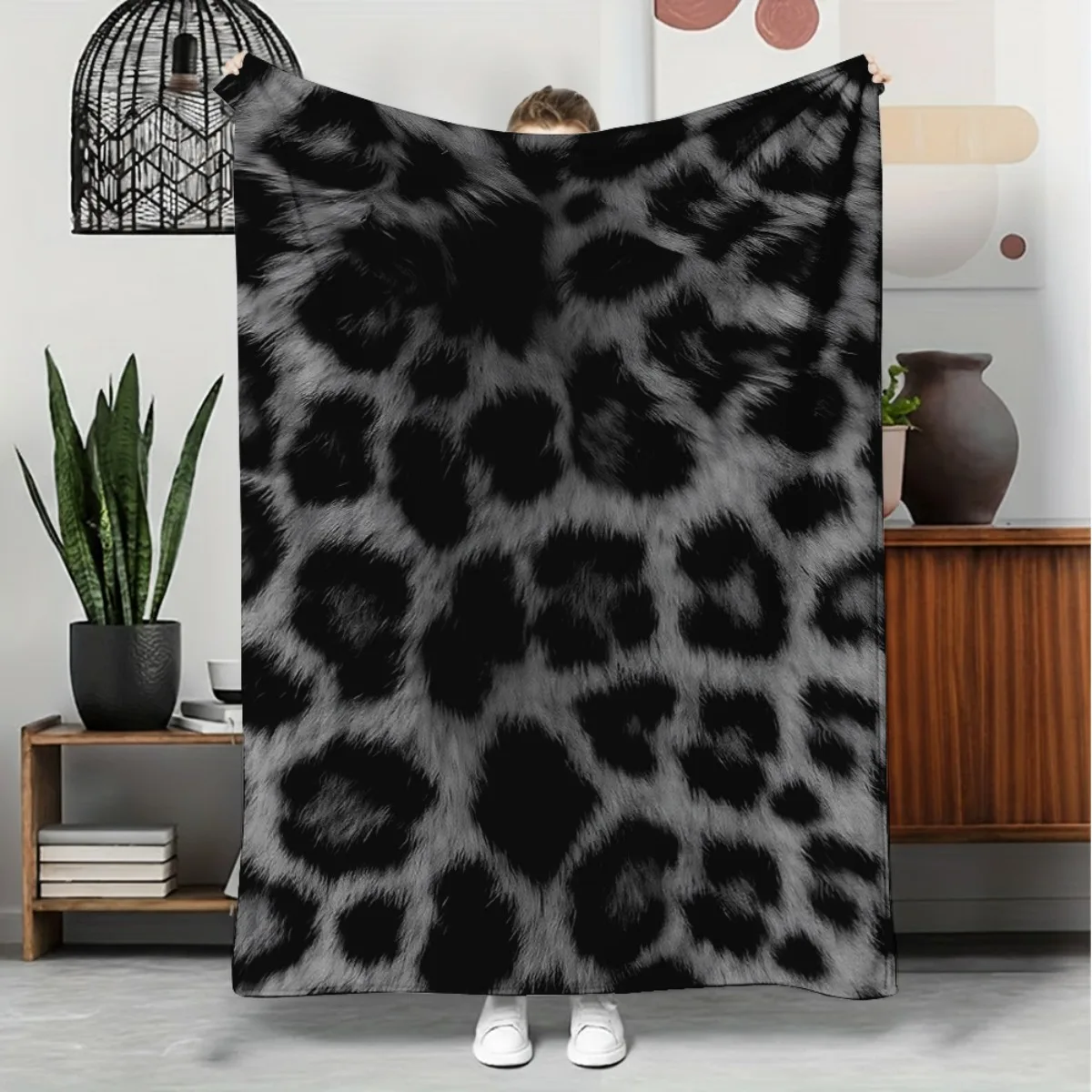 Luxury Grey Black Leopard Print Throw Blanket Cozy Sofa Couch Manta Soft Bed Decor Blanket For Bedroom Living Room