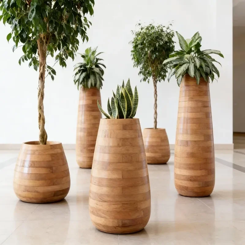 Custom Flower Pots Wooden Flower Pots Garden Planters Pots Outdoor Big Flower Pot Shipping Mall Planter Commercial Planter