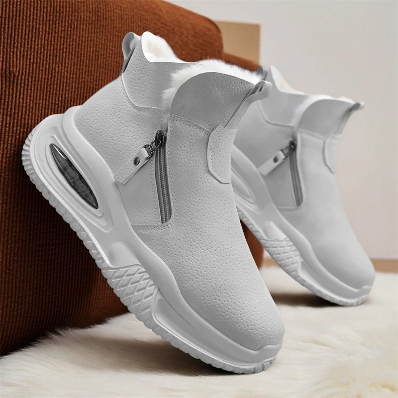 

Winter Warm High Top Work Boots Lace Up Ankle Boots Men's Black Shoes Waterproof Round Toe Thick Soled Snow Cowboy Boots