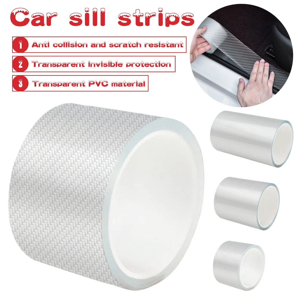 NEW Transparent Carbon Fiber Car Threshold Portector Moulding Strip Anti Scratch Tape Waterproof Protective Film