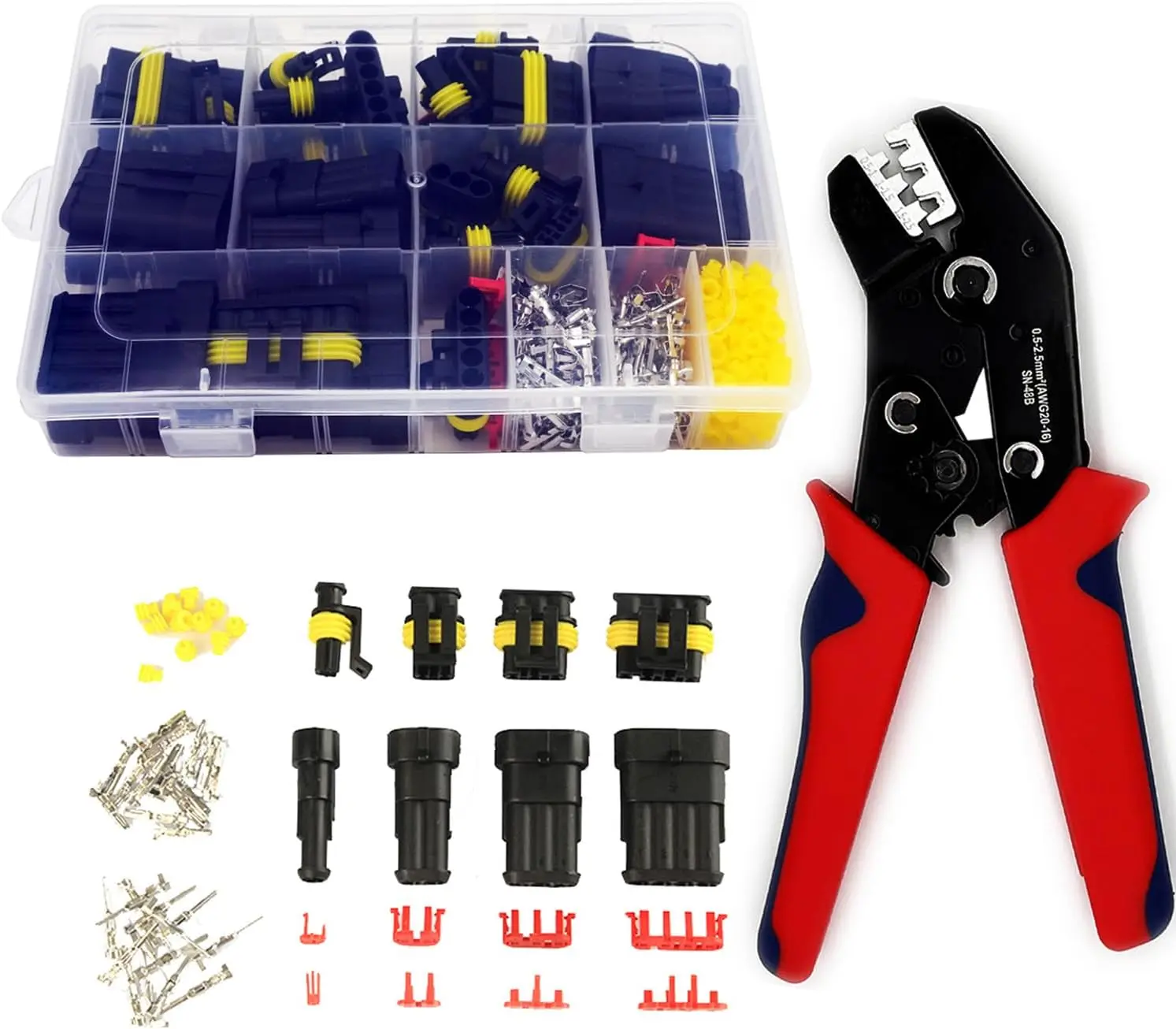 

352Pcs Waterproof Automotive Wire Connectors with Crimping Tool, 1/2/3/4 Pin Terminals