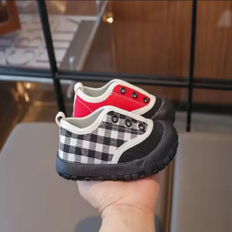 خريف جديد للأطفال حذاء قماش الفتيات الربط اللون المتناقضة واسعة مستديرة رئيس أحذية رياضية طفل رياض الأطفال داخلي حذاء كاجوال #4
